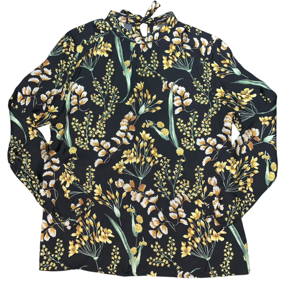 J. McLaughlin - Silk Blend - Black Floral - Bow Tie Closure Blouse - Medium NWOT - Picture 4 of 8